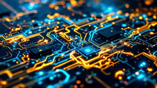 Close-up macro of a green computer circuit board, highlighting the intricate digital technology and electronic components like chips and resistors on the mainboard 4k abstract background video - Powered by Adobe
