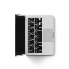 A top-down view of an open laptop, showcasing the keyboard and trackpad.