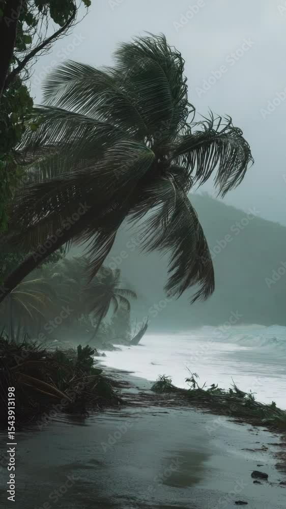 Poster palm trees swaying in the breeze on a sunny beach, perfect for summer vibes