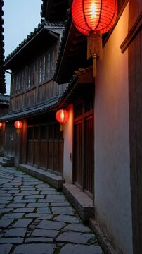 ruelle asiatique avec lanternes rouges