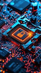 Secure Circuit Board, Locked Chip,  Cybersecurity,  Network Protection