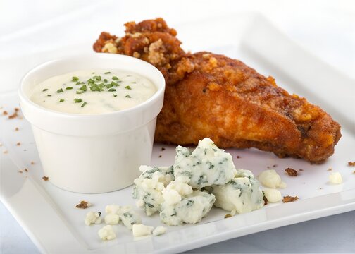 Buffalo bleu cheese wing with dipping sauce on background
