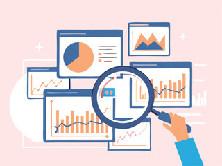 Data Analytics and Market Research Concept with Magnifying Glass and Business Charts – Financial Report Analysis, Performance Metrics, and Insight Visualization.