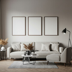 Modern Living Room Interior Design Neutral Tones, Minimalist Decor, and Cozy Ambiance