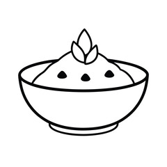 Curry bowl with aromatic spices drawn in contemporary minimalist outline Vector illustration