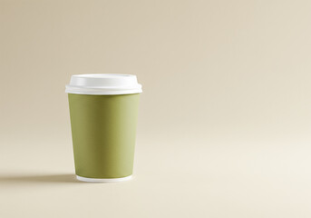 Olive green disposable coffee cup with white lid