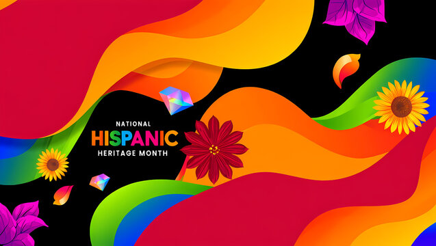 National Hispanic Heritage Month Poster with Colorful Swirls and Floral Motif, Cultural Celebration, Generative AI