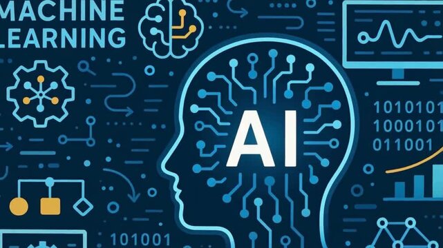 Abstract 4K Motion Graphics of AI Brain Simulation and Machine Learning Process in a Cybernetic Environment with Glowing Data and Tech Particles

