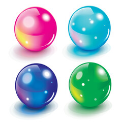 Colorful Glass Spheres. Realistic Vector Illustration of Glossy Transparent Balls.