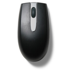 A black computer mouse designed for navigating digital interfaces.