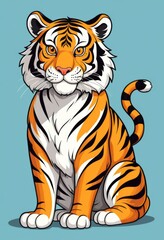 Obraz premium A cartoon tiger sits with eyes open