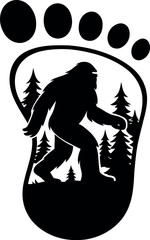 Bigfoot Footprint with Forest Silhouette