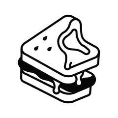 Grilled cheese sandwich pulled apart illustrated in smooth flowing lines Vector illustration