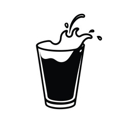 Juice splash in glass represented in dynamic bold black line illustration Vector illustration
