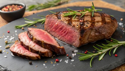 Grilled Medium Rare Steak Rosemary Salt Pepper beef