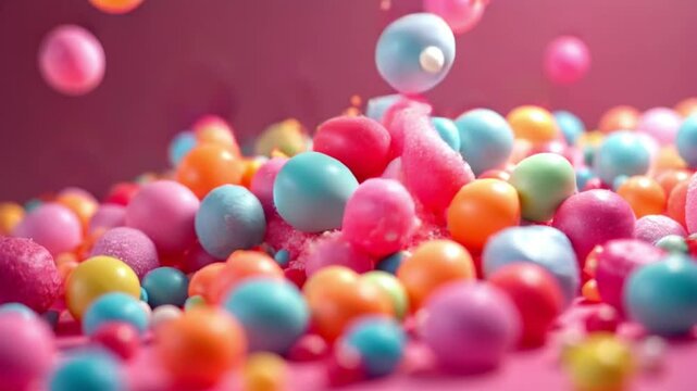 Brightly colored pink and yellow balloons create a fun, spherical pattern for a festive celebration 4k abstract slow motion video