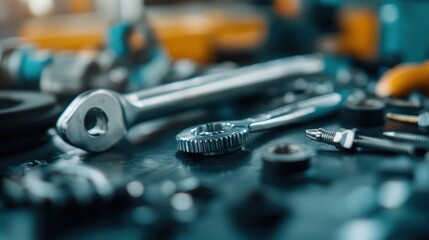 An intricate composition of various mechanical tools in a workshop setting, showcasing the craftsmanship and functionality that drives diverse engineering tasks and creativity.