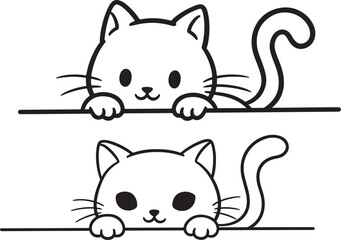 Curious cartoon cats silhouette vector illustration