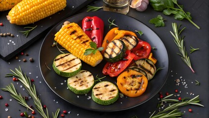 Grilled Vegetables Colorful Corn Zucchini Peppers grilled corn