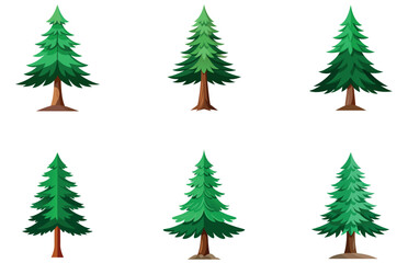 Pine Trees Vector Designs Set Minimal Flat Evergreen Forest Tree Illustrations