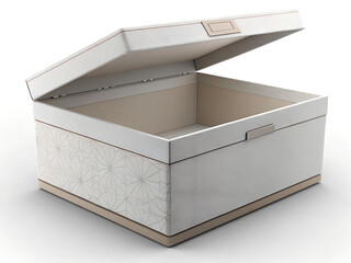 Open elegant packaging box with embossed floral patterns isolated on a white background