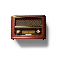 A vintage radio with a wooden finish and knobs, designed for tuning into various stations.