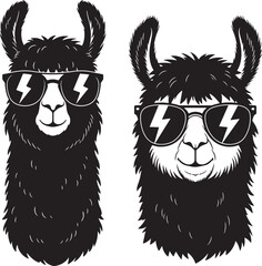 Cool llama with sunglasses silhouette vector illustration
