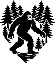 Bigfoot Silhouette in Forest forming a heart shape