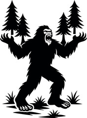 Bigfoot mid-roar with trees growing from arms.eps