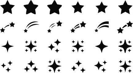 Naklejka premium A collection of various star and sparkle icons arranged in a grid pattern