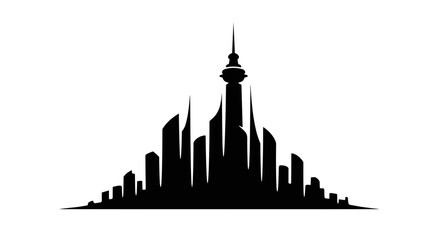 Obraz premium City skyline silhouette with modern architecture in black 