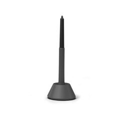 A sleek black pen holder with a pen, designed for desktop organization and easy access.