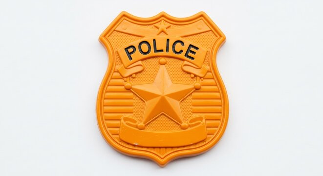 Orange Polizeistern leuchtet hell auf weissem Hintergrund. AI Generated
