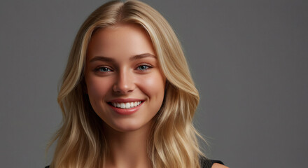 Fototapeta premium Radiant Blonde Woman Smiling, Happy Expression, Portrait Photography