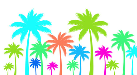Fototapeta premium Colorful palm trees with tropical vibes on a white background 