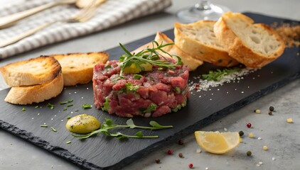 Savory Steak Tartare with Toasted Bread and Herbs beef tartare