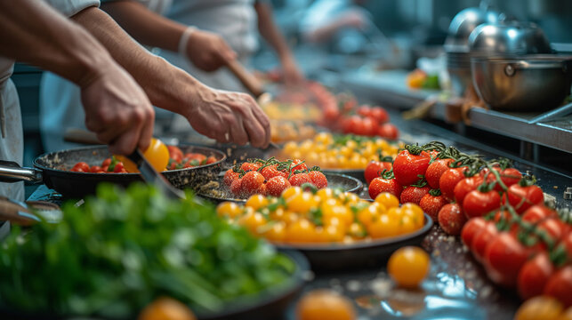 Chefs fry cherry tomatoes to decorate dishes - Powered by Adobe