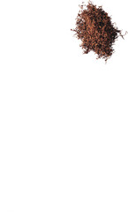 A pile of brown soil or coffee grounds against a plain background, suggesting themes of nature or food preparation.