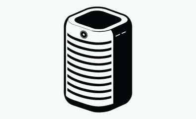 air purifier icon, line art vector, modern appliance silhouette, black and white illustration, clean air graphic