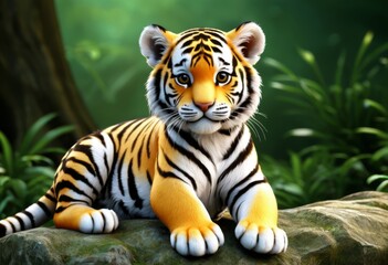 Obraz premium In the jungle there is a tiger perched on a rock