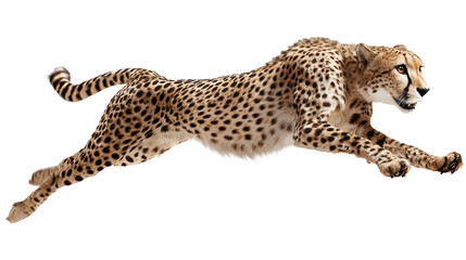 Cheetah in Mid-Air Leap with Speed and Grace on Transparent Background

