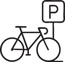 Simple Black and White Bicycle Parking Sign Illustration with a Modern and Minimalist Design Aesthetic black