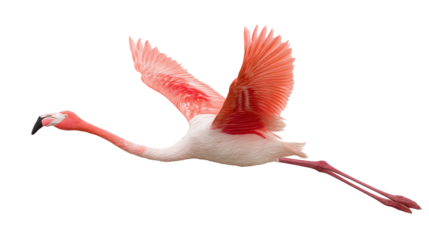 Flamingo in Flight with Elegant Pink Feathers on Transparent Background

