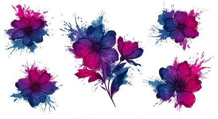 Abstrakte Blumen leuchten intensiv violettblau sanft im Licht. AI Generated