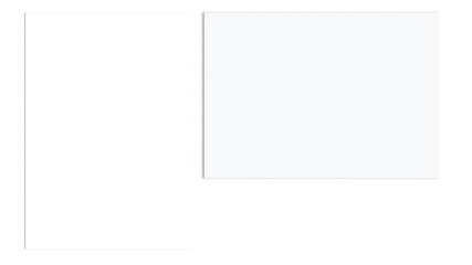 A minimalist layout featuring two blank white pages and a black rectangle, suggesting a design or presentation template.