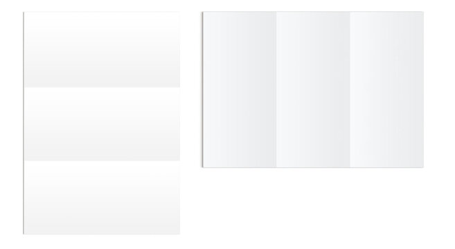 The image displays two blank templates for brochures or flyers, one tri-fold and one bi-fold, ideal for printing and design.