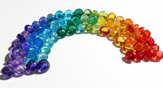 Regenbogenfarben Glasperlen leuchten hell im Sonnenlicht. AI Generated