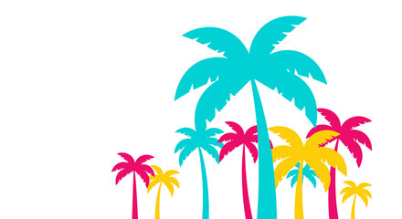 Colorful palm trees in tropical style on white background  