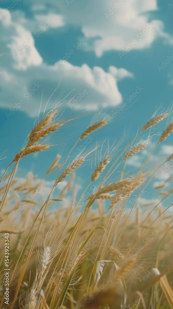 Poster a serene landscape image featuring a vast field of tall grass with a clear blue sky in the backgroun