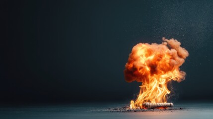 An intense and captivating abstract representation of a fiery explosion lights up a dark background, illustrating the juxtaposition of chaos and beauty in visual art.